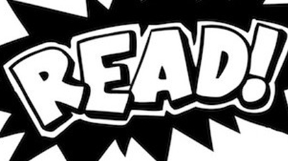 Black, jagged speech bubble with the word READ! in it
